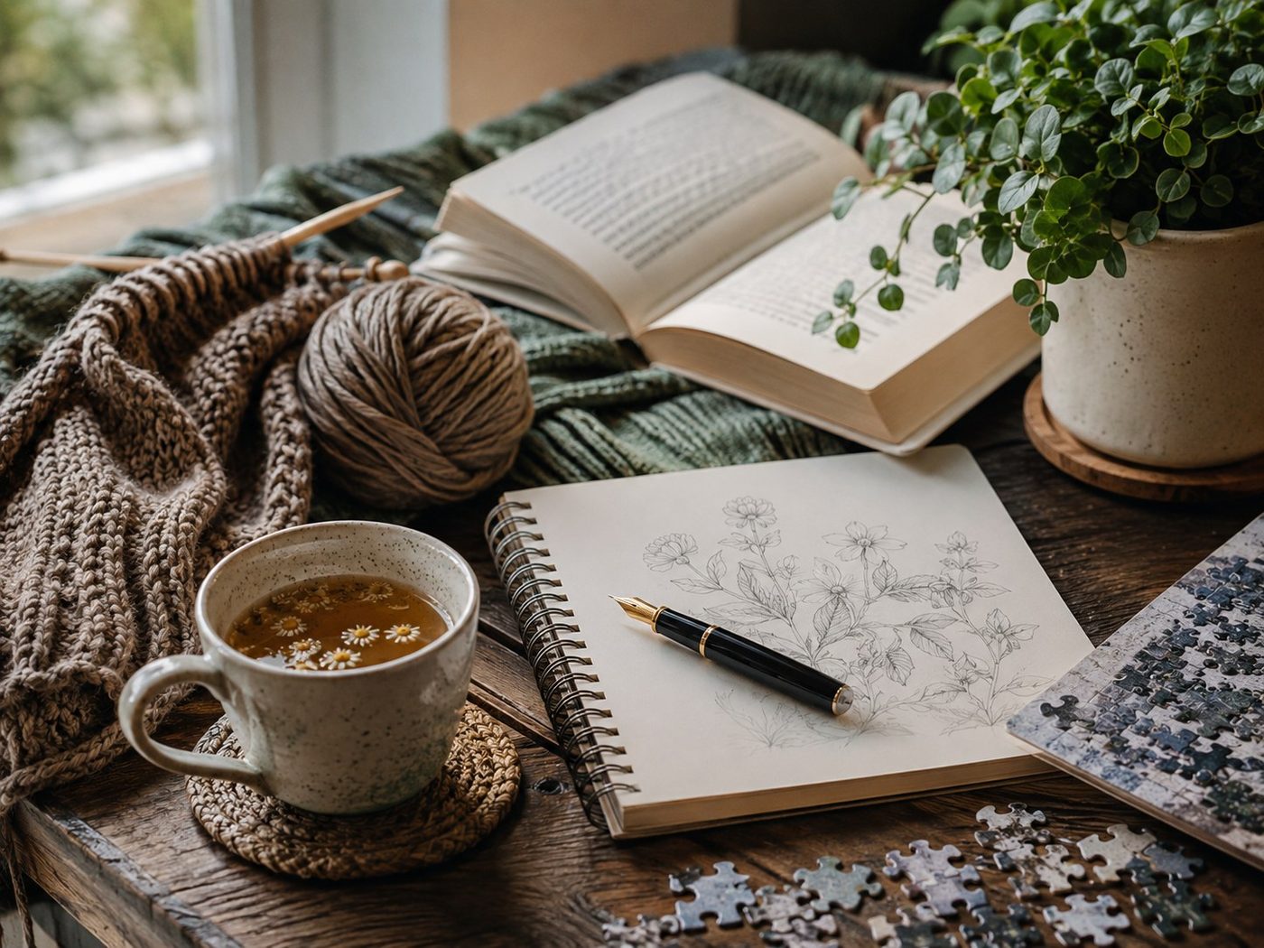 A creative table set up for a relaxed hands-on session.