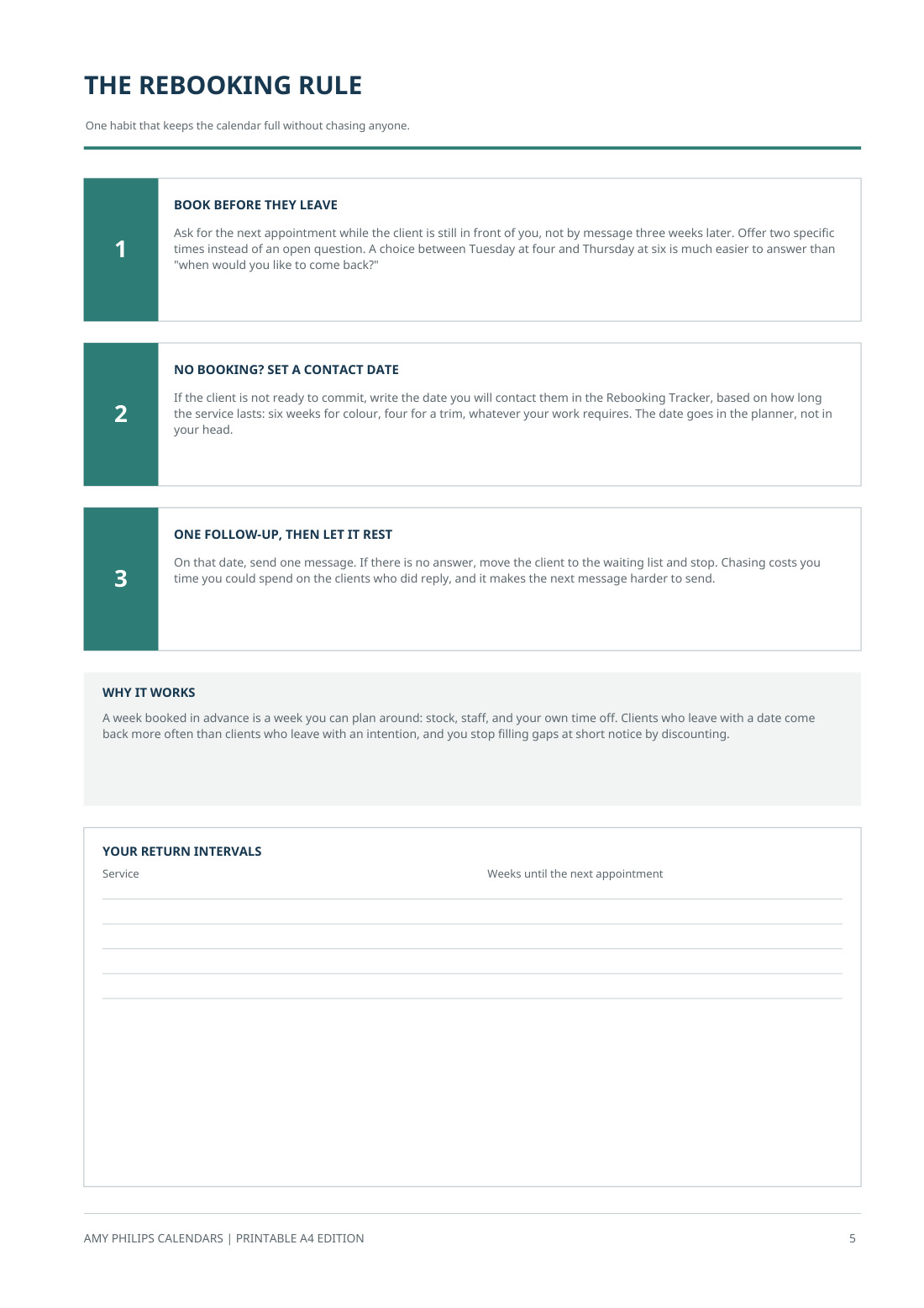 The rebooking page, a three-step method written out