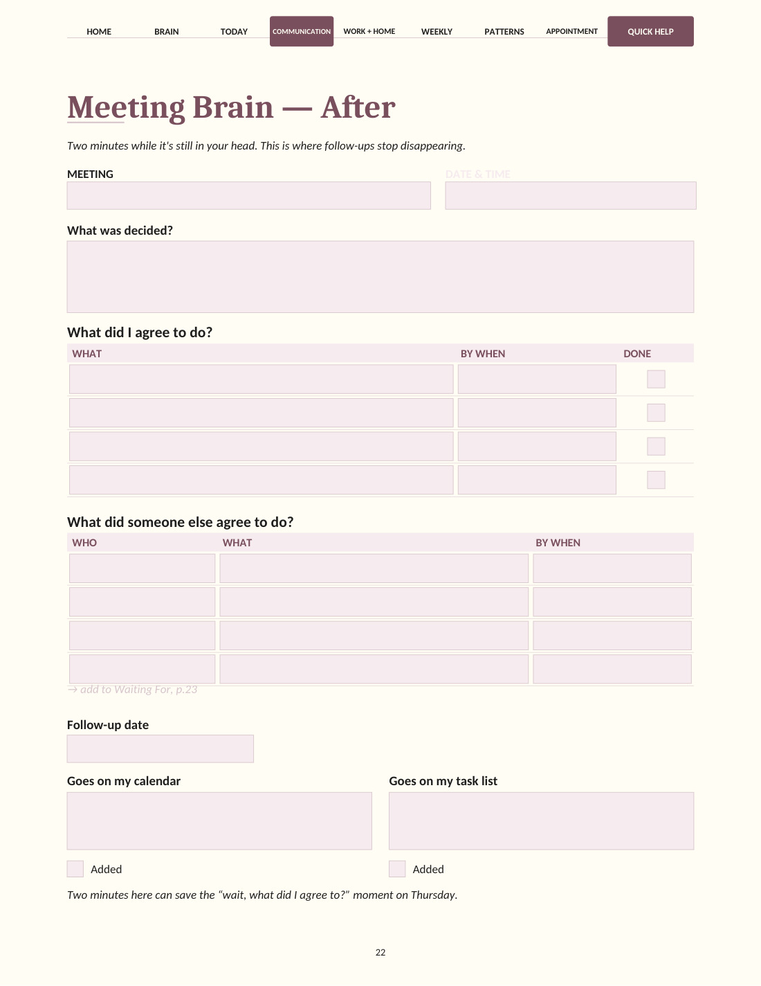 The page for what was decided and what you agreed to do