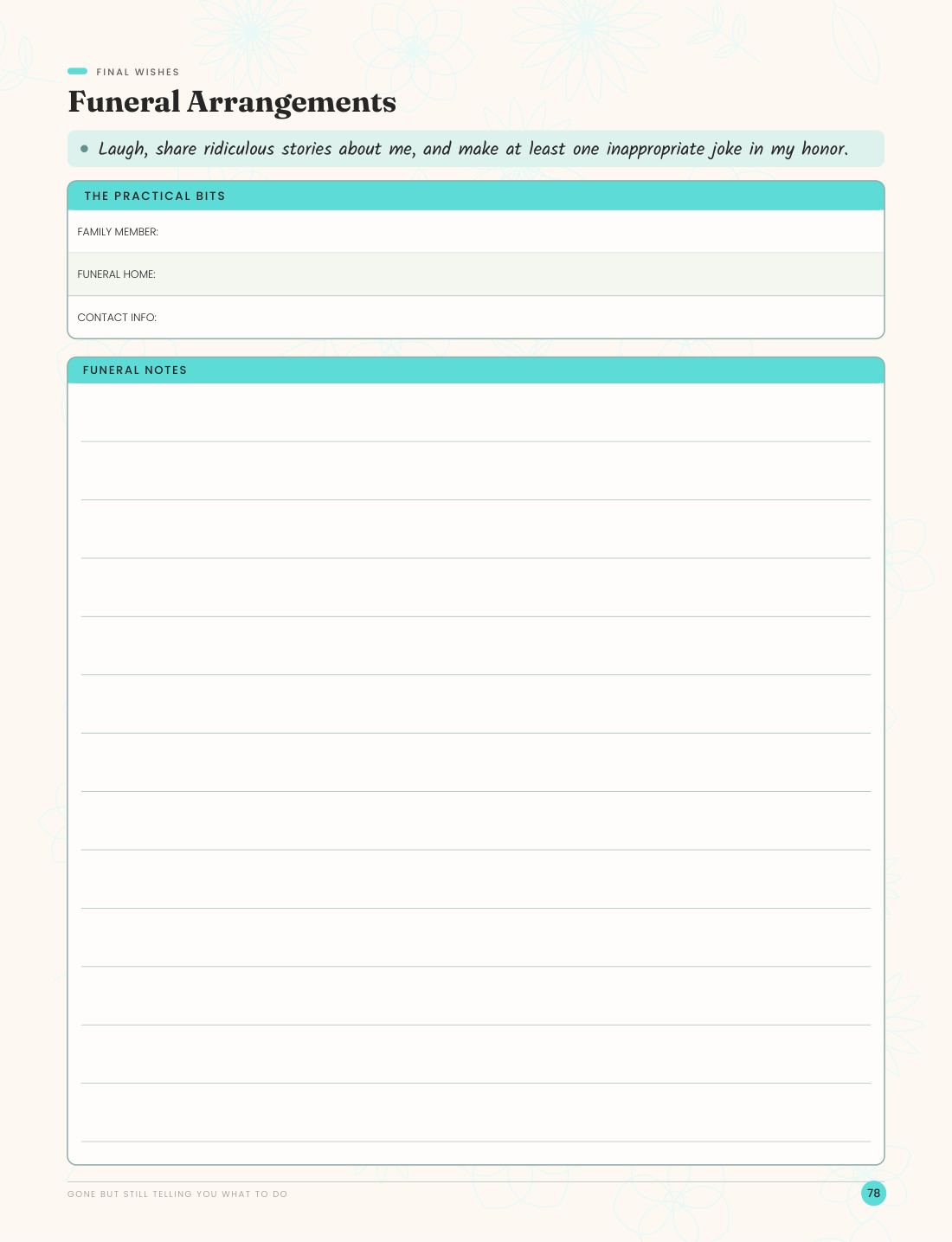 The funeral arrangements page