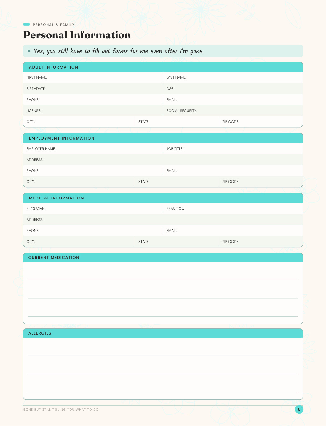 The personal information page, with fields for the basics