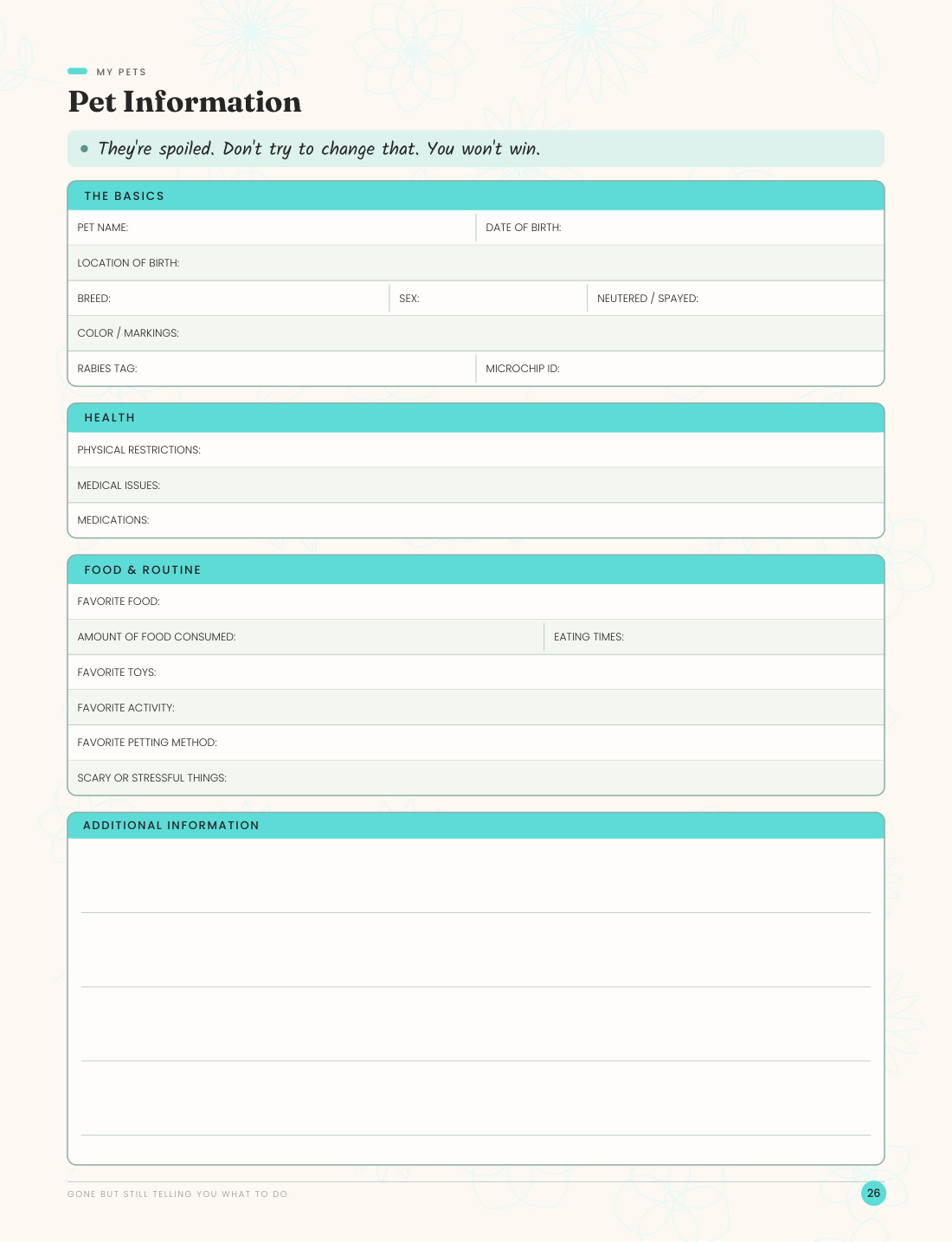 The pet information page