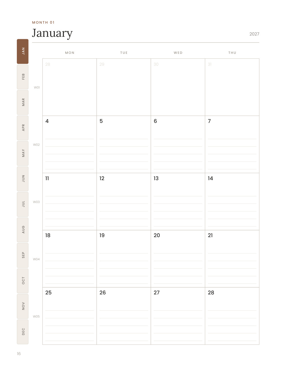 A monthly spread with a dated box for every day