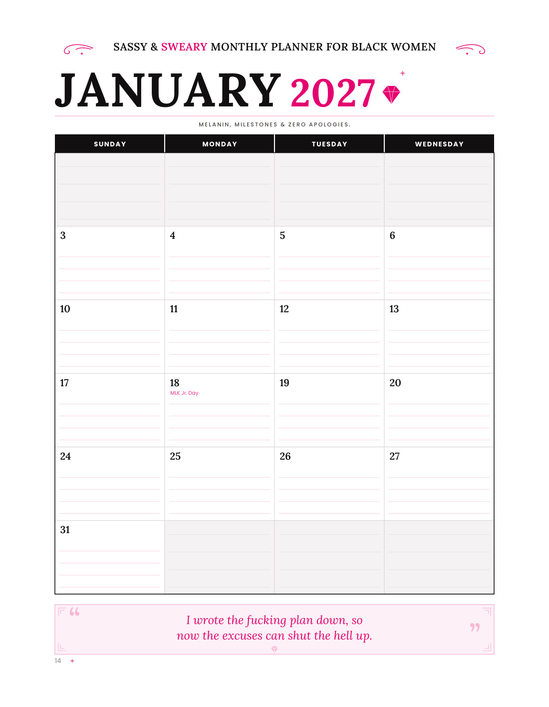 A monthly spread with generous writing space