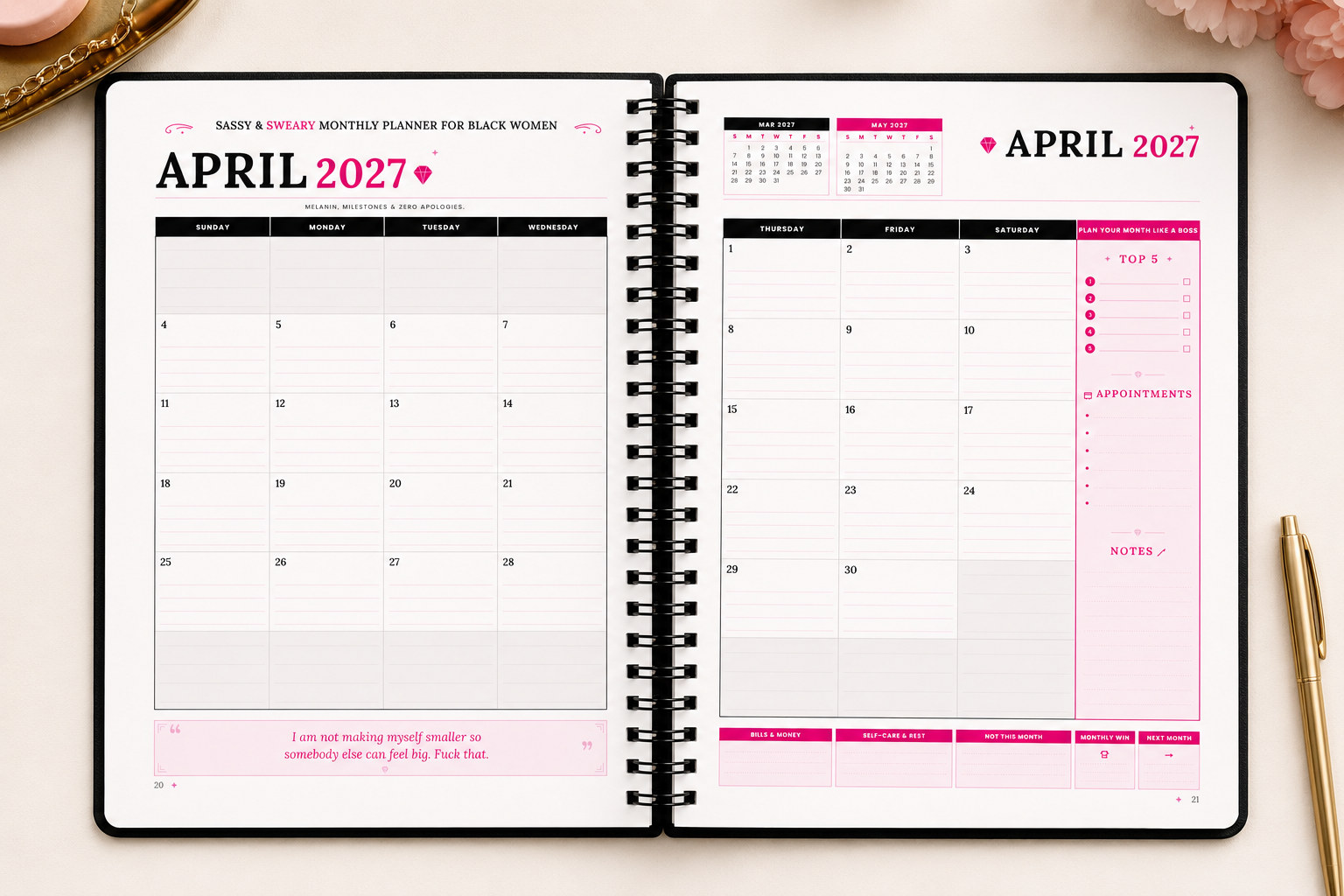 2027–2031 Sassy & Sweary Monthly Planner for Black Women — the print edition, coil-bound