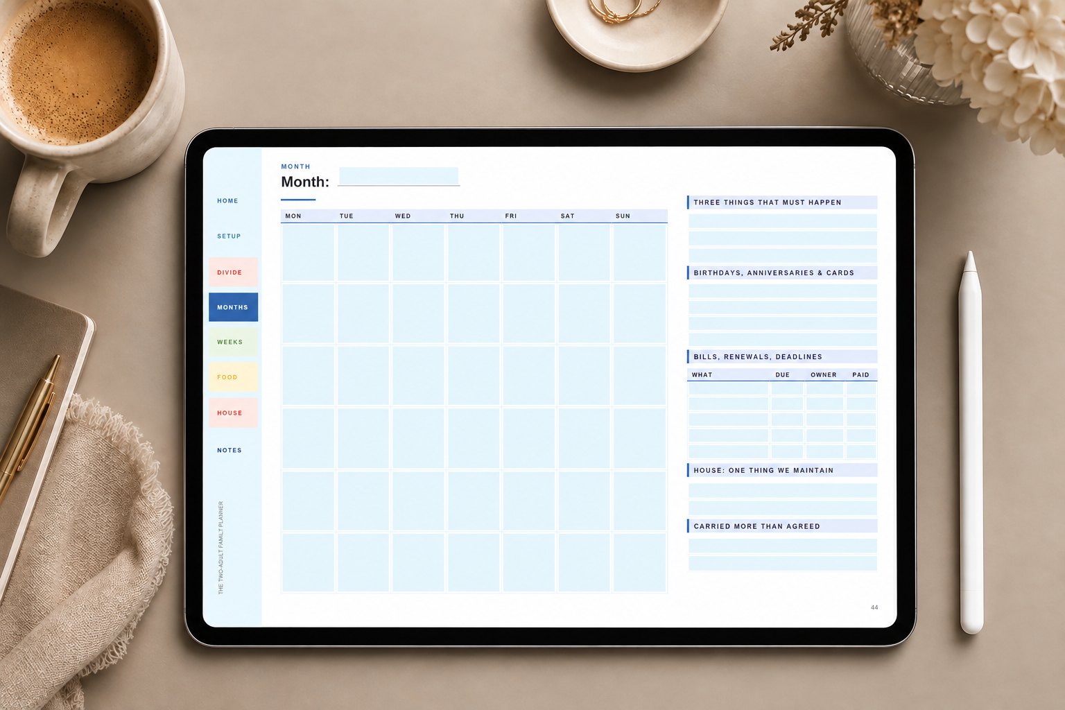 The Two-Adult Family Planner — the digital edition, on screen