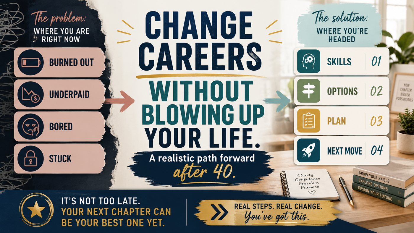 Change careers without blowing up your life: a realistic path forward after 40.
